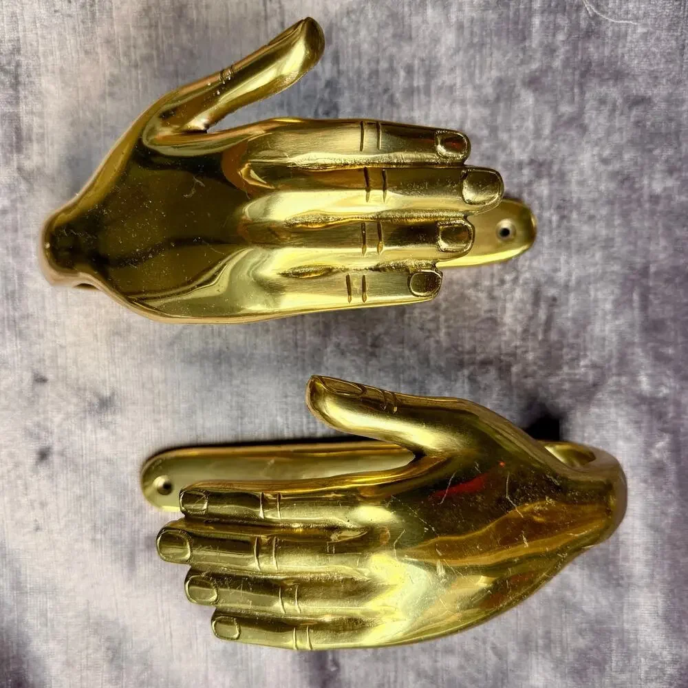 Pair of Brass Hand Curtain Tie Backs